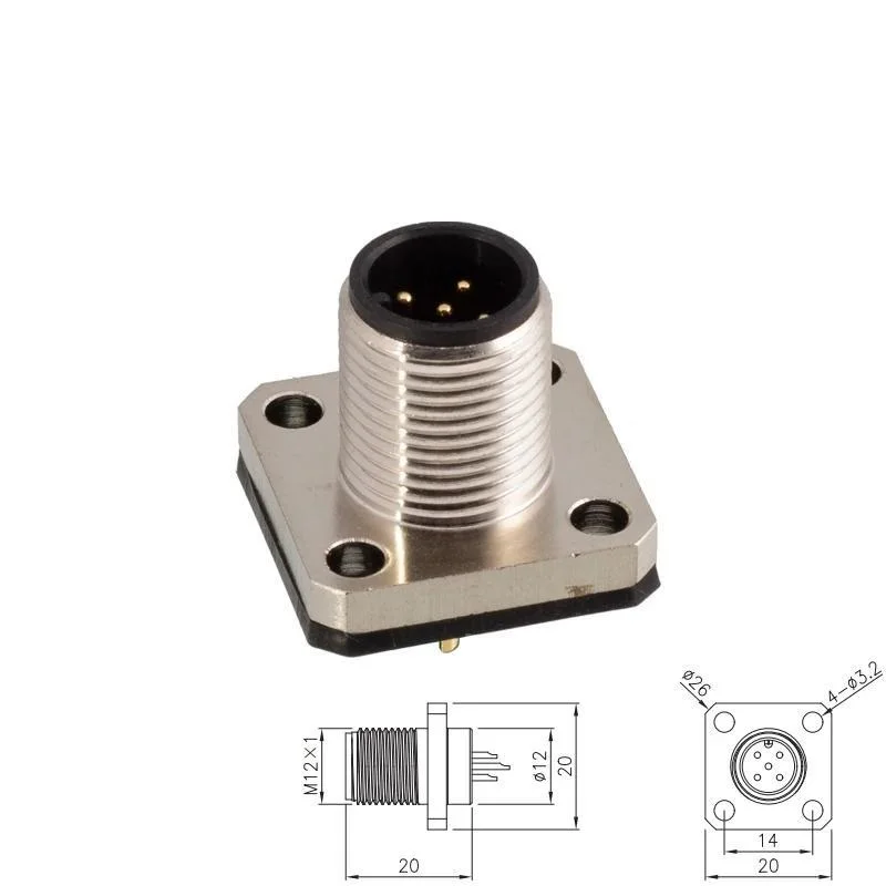 CAZN M12 квадратный фланцевый разъем 4/8 контактов с проводом 30 см