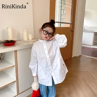 2022 autumn girls shirt dress cotton toddler shirts baby girl long sleeve solid korean kids o neck clothes