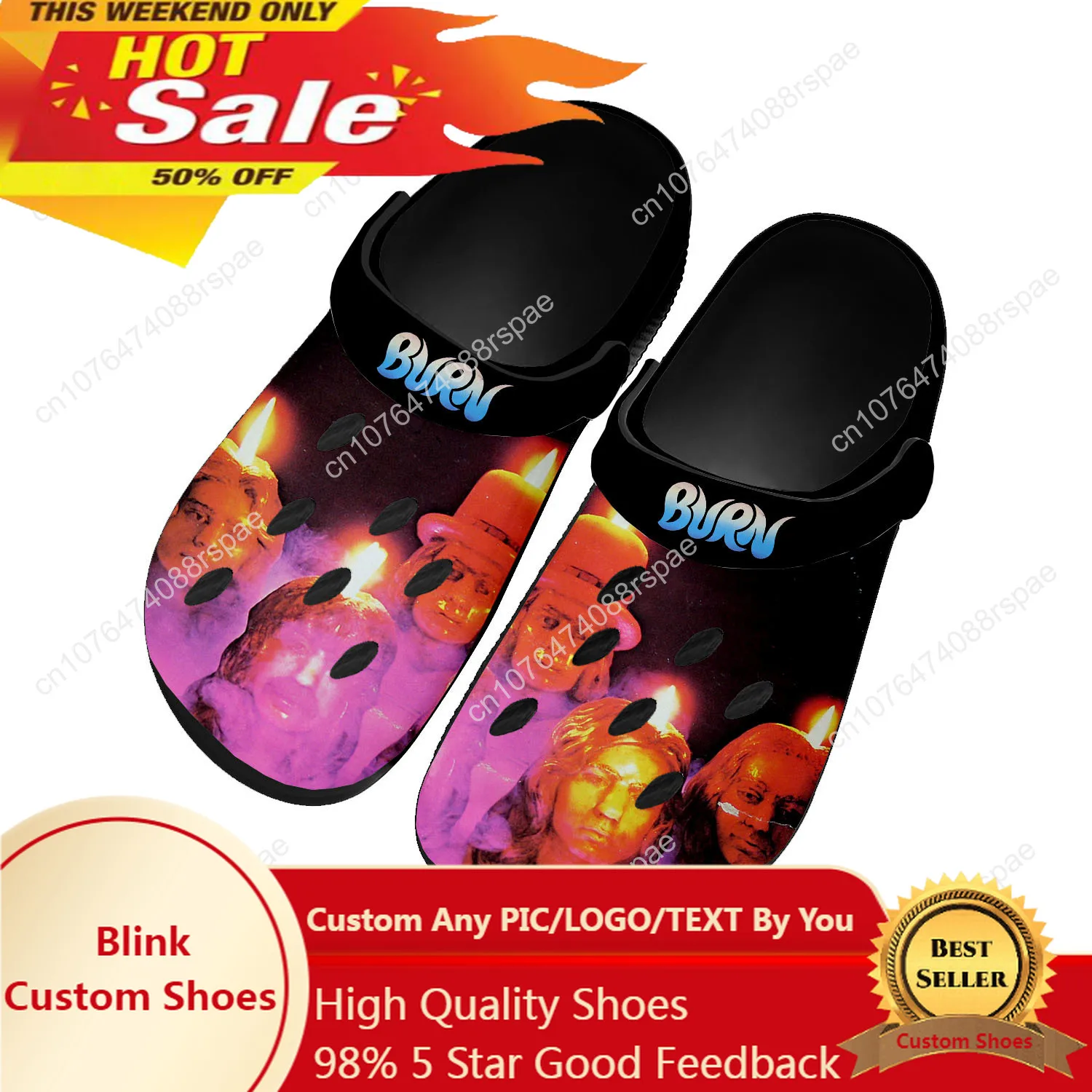 

Темно-фиолетовая обувь для дома в стиле рок-группы из тяжелого металла, обувь для воды на заказ, мужские и женские подростковые дышащие шлепанцы с отверстиями для пляжа
