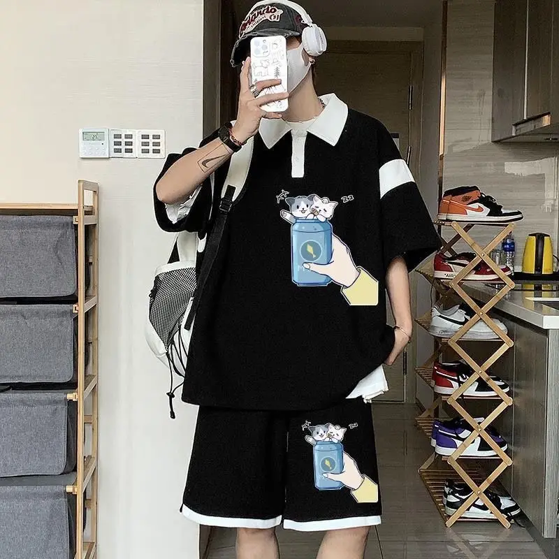 Мужской комплект из двух предметов футболка и шорты с коротким рукавом вафельным