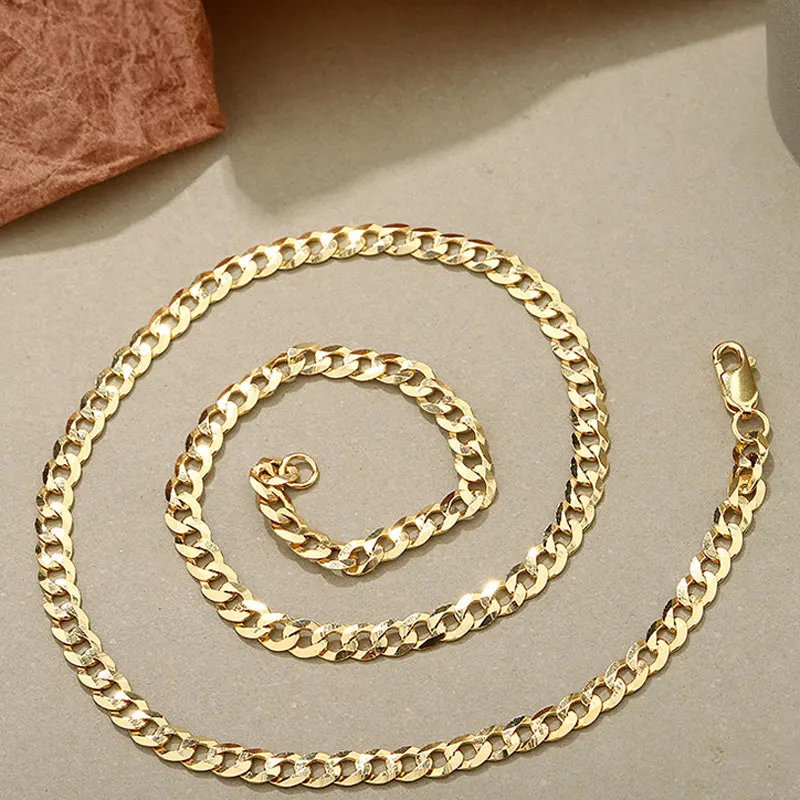 

Dainty Figaro Chains 925 Sterling Silver 18K Gold Plated High Quality Polished Flat Curb Cuban Link Chain Necklace for Men Women