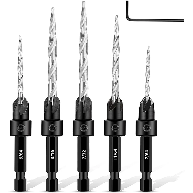 

Countersink Drill Bit Set, Counter Drill Bit For Woodworking With 1/4 Inch Hex Shank,HSS Tapered Drill Bit Adjustable