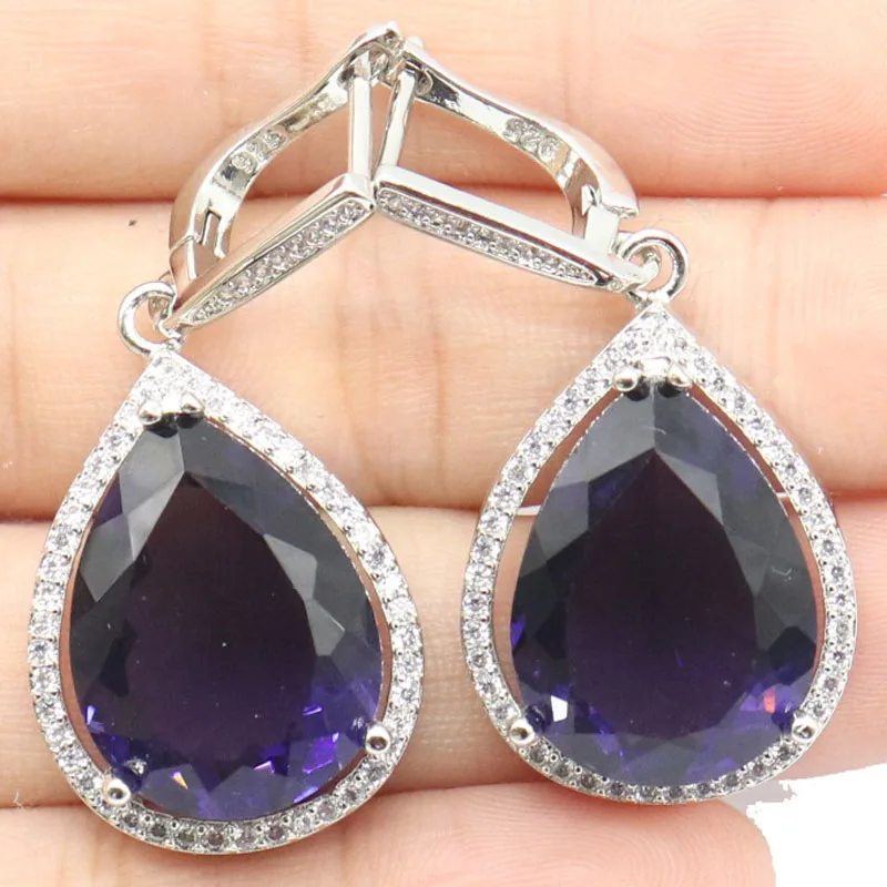 Женские серебряные серьги с фиолетовой шпинелью и фианитом 43x19 мм 16 4 г