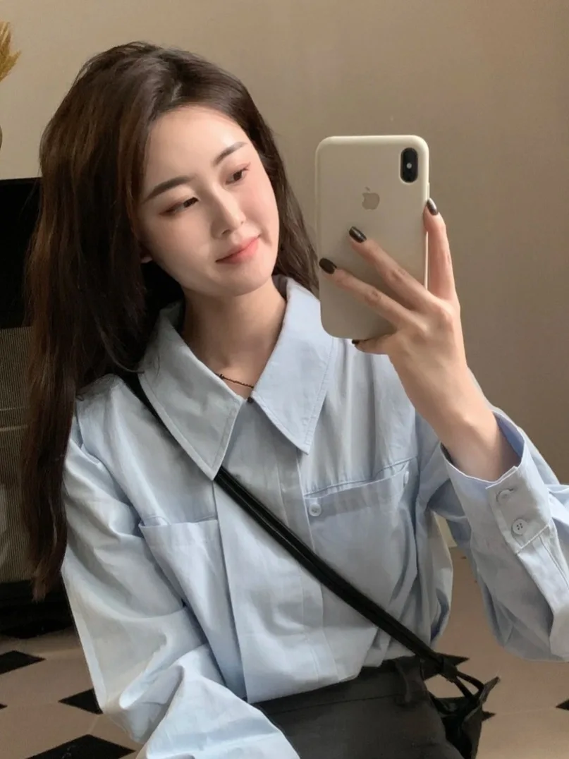 Рубашки с длинными рукавами и воротником-поло во французском стиле женские