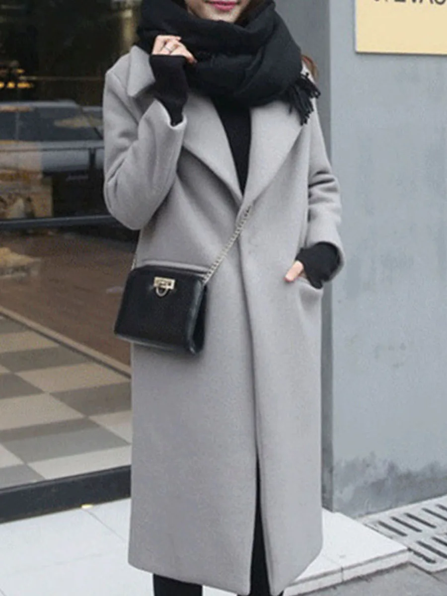

Korean Autumn Winter Women Long Overcoats 2022 Thicken Solid Casual Female Outwear Coats Tops Slim Trun Down Collars Trench Coat