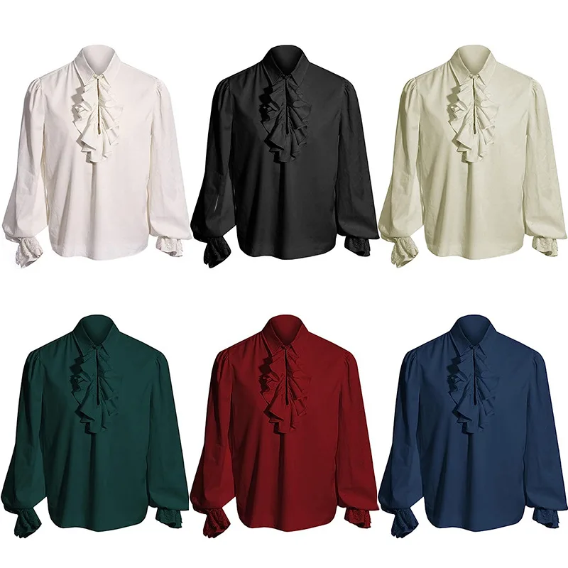 

Medieval Gothic Shirt Vintage Role-Playing Costume Top Prince White Black Shirt Stage Performance Costume S-XXL