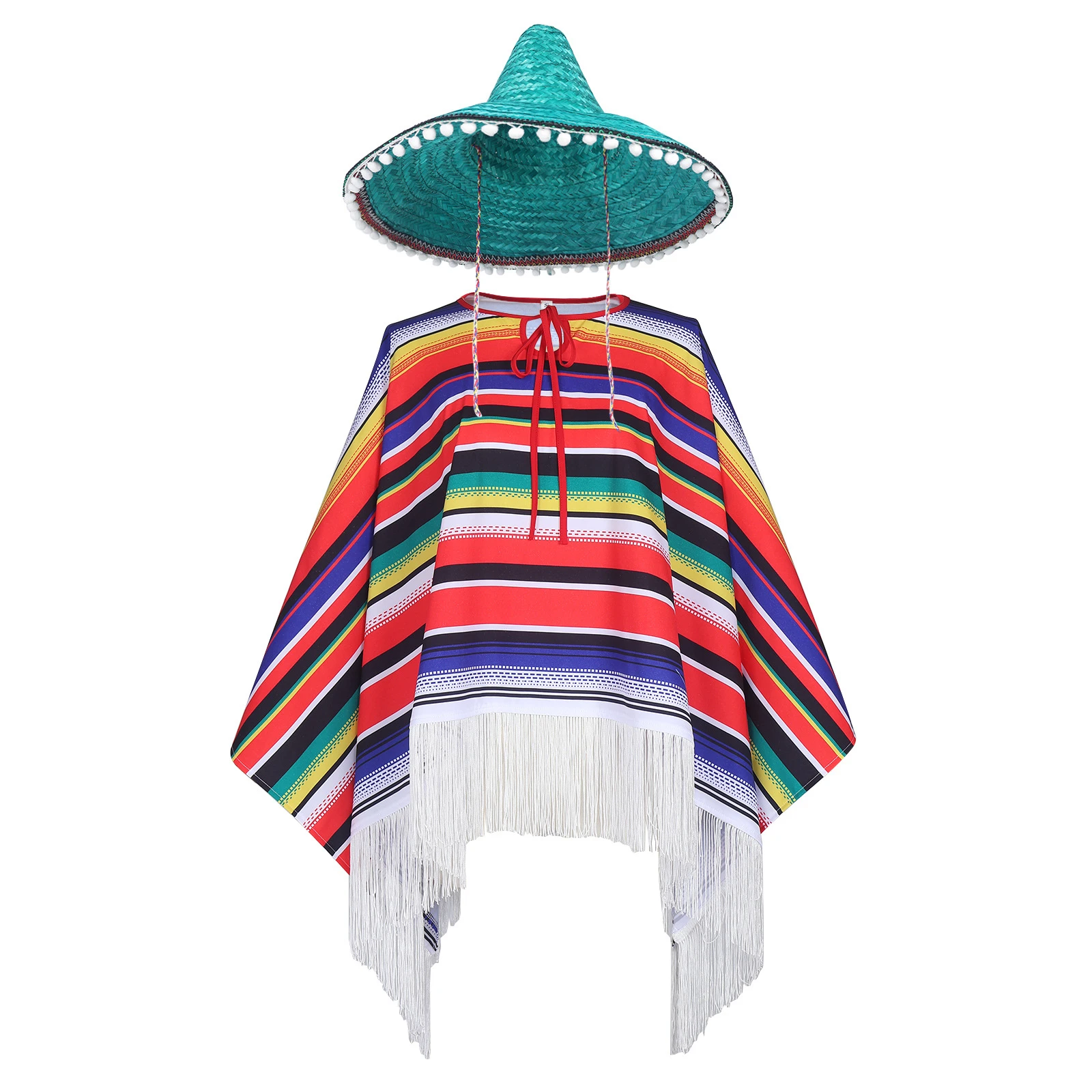 Хэллоуин Косплей Карнавал Фестиваль Вечеринка Мексиканский Костюм Мексиканский Национальный Костюм Взрослый Мексиканский Цветочный Полосатый Плащ Шляпа Комплект рафаэль монтес карнавал смерти