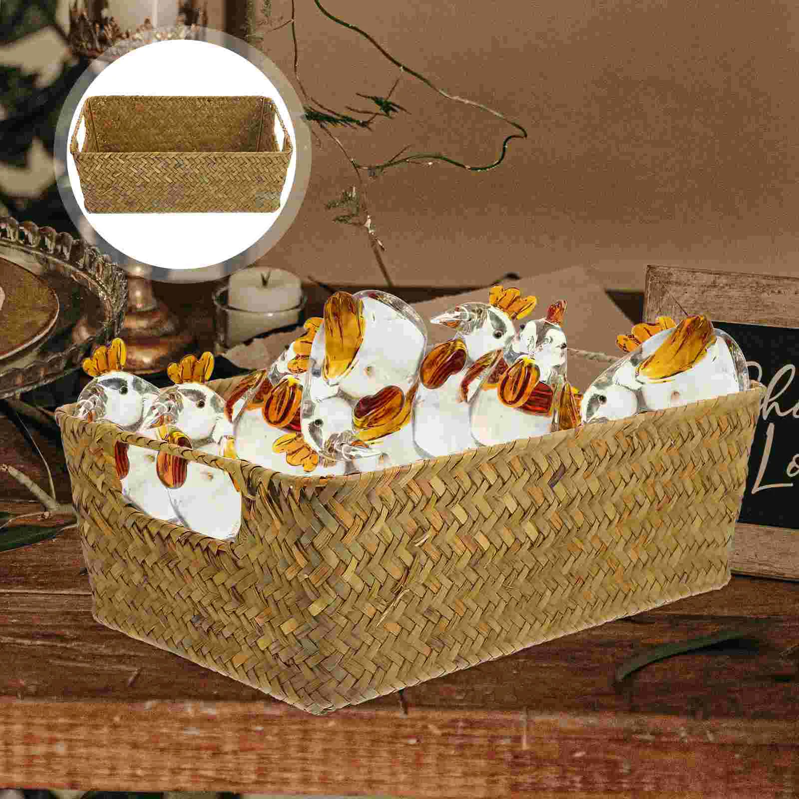 

Decorative Woven Basket Desktop Toiletries Organizer Straw Toiletries Basket