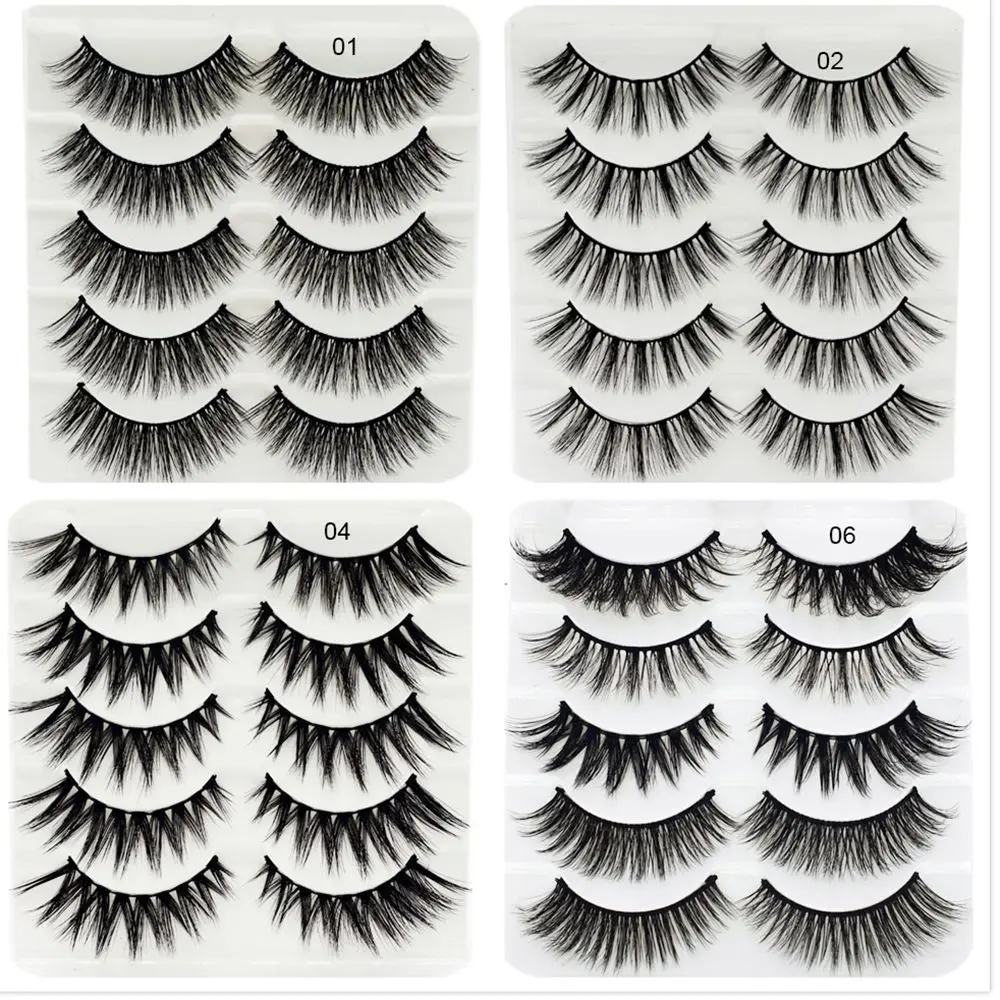 

5 Pairs 3D Faux Mink Hair False Eyelashes Fake Eyelashes Multilayer Wispies Natural Long Cross Lashes Handmade Eye Makeup Tools