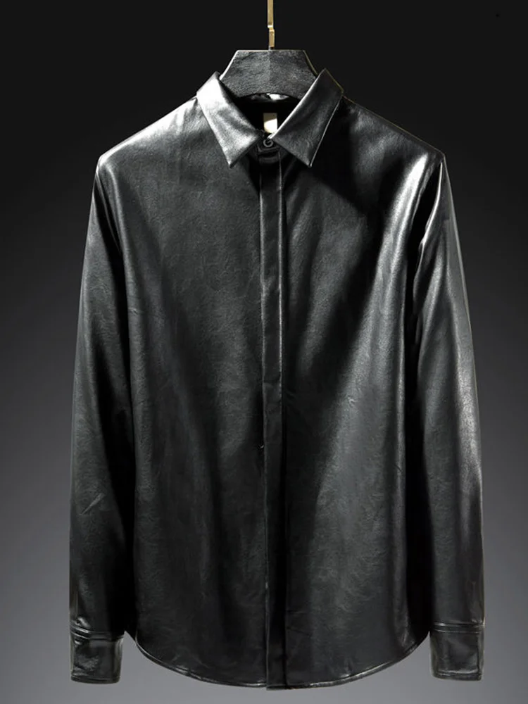 

2023 Autumn New Leather Shirt Jacket Men's Trendy Shirt Casual PU Collar Coat Blouse Fashion Clothing Free Shipping 21Q2500