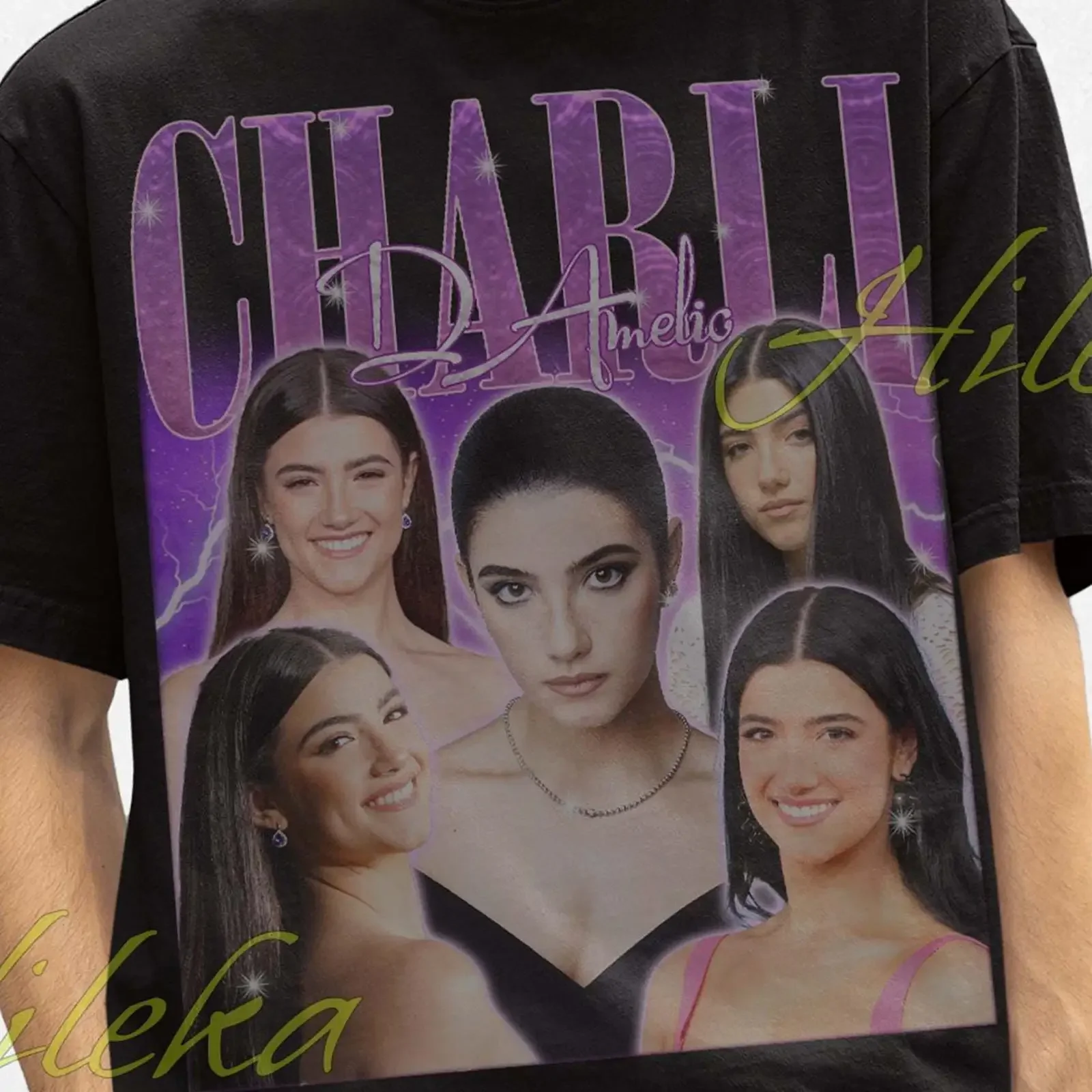 Фото Винтажная футболка Charli D'Amelio в стиле бутлег, ретро 90-х, мерч для фанатов знаменитостей, повседневная одежда для женщин, винтажная, с эффектом потертости, дизайнерская. №1