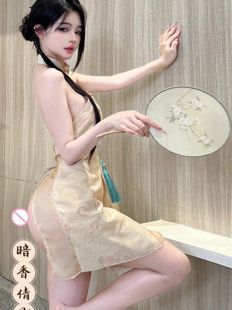 Китайская сексуальная антикварная униформа Ципао обнаженное бедра с принтом