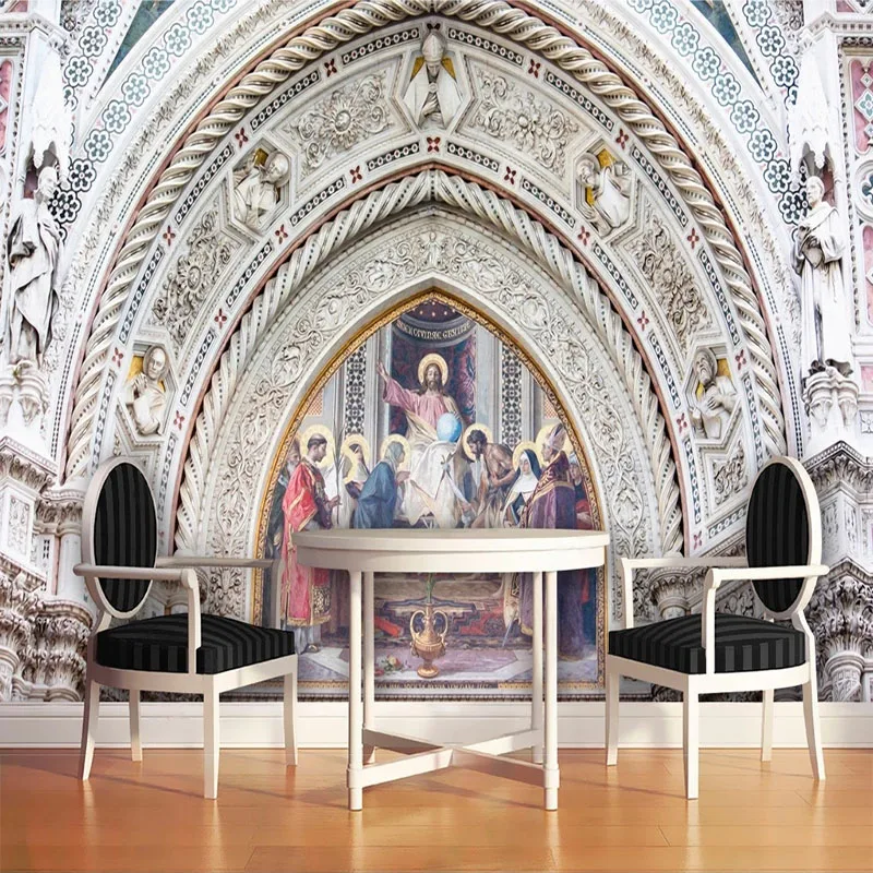 

European Style Hand-Painted 3D Church Arch Religious Oil Painting Mural Background For Living Walls Papel De Parede Home Décor