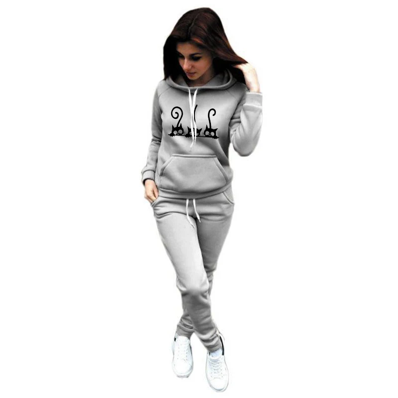 New Style Women's Tracksuit Hoodies&ampSweatpants Classic Ladies Daily Casual Sports Jogging Suit Cute Cat Printed Home Pajamas Set |