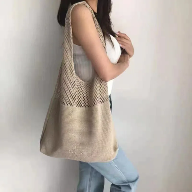 

Женская пляжная сумка-хобо, повседневная легкая сумка-тоут через плечо, Женская плетеная Сумка в стиле бохо для покупок