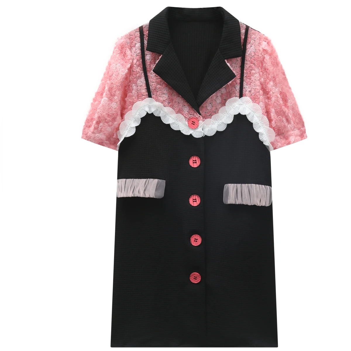 Sweet Style Lace Patchwork Women Dress Summer Ruffles Button Pocket Elegant Female Outwear Coats Top Quality