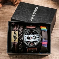 watch and bracelet set for men fashion casual leather quartz wristwatch 4pcs original gifts for boyfriend regalos para hombre