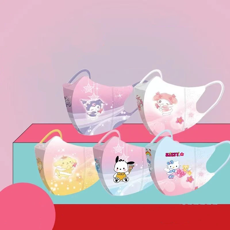 

10pcs My Melody Pom Pom Purin Kids Disposable Dust Protection Safe Breathable Kawaii Cartoon Anime Face Decoration 3-10 Years