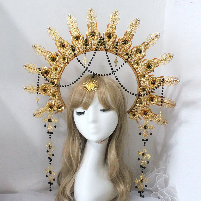 

DIY Kit Festival Boudoir Goddess Halo Queen Crown Mary Headpiece Gold Sunburst Pregnancy Maternity Tiara For Women