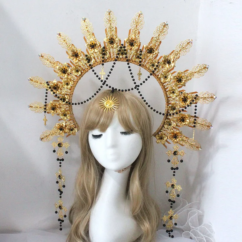 DIY Kit Festival Boudoir Goddess Halo Queen Crown Mary Headpiece Gold Sunburst Pregnancy Maternity Tiara For Women