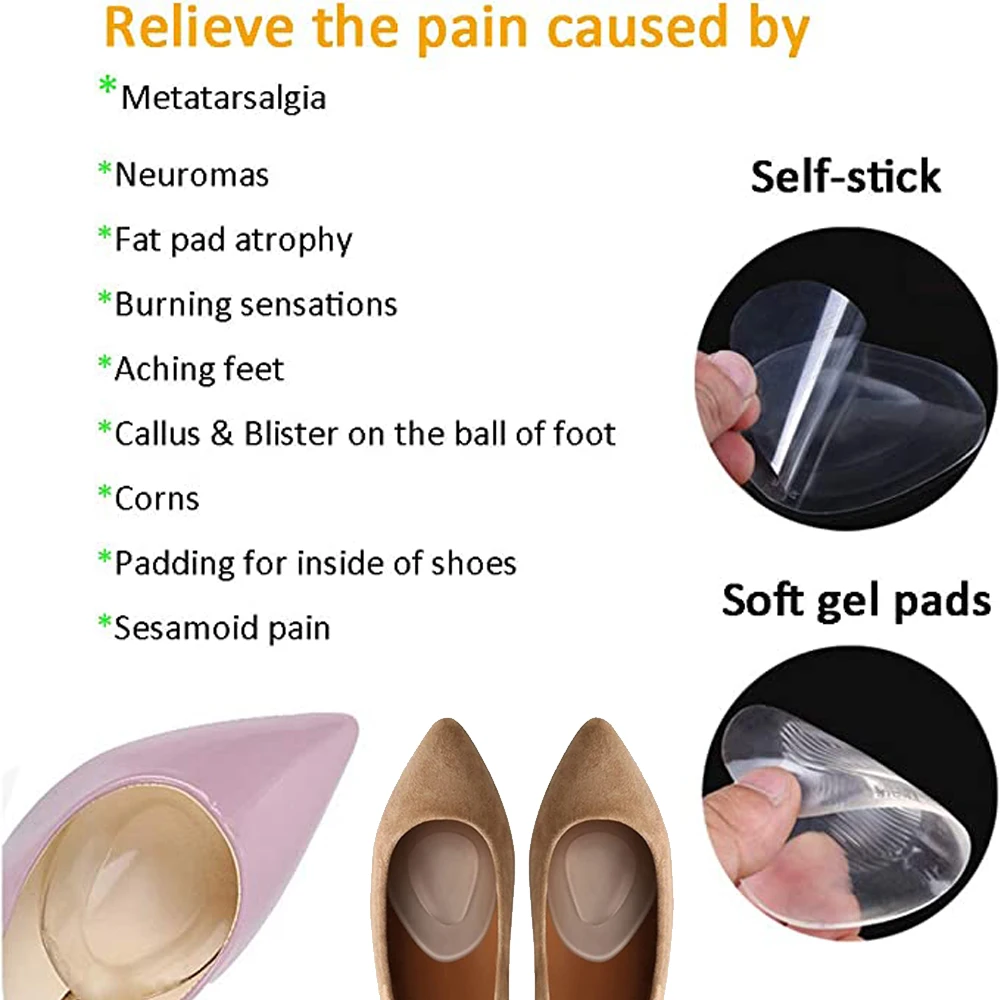 Silicone Metatarsal Foot Pads for Sandals High Heels Forefoot Insert Pain Relief Gel Insoles Ball of Foot Shoe Cushion for Women