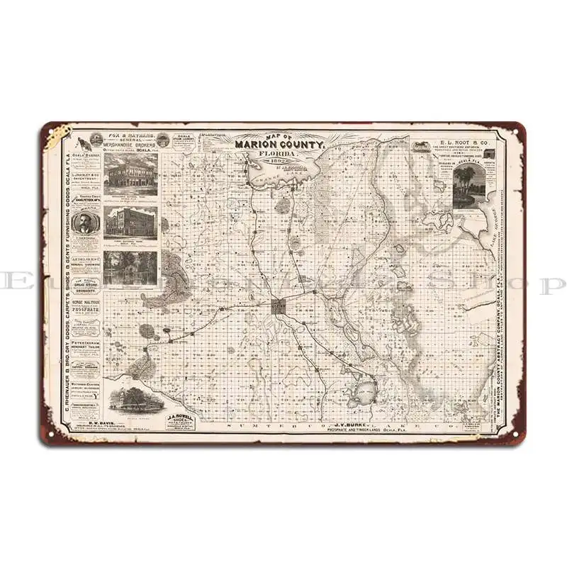 

Округ Марион Флорида 1892 металлические знаки настенная пещера паб таблички Настенный декор кинотеатр на заказ жестяной знак постер