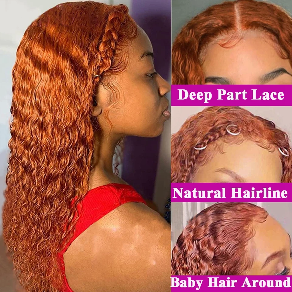 Парик Ginger Wig Orange T Part парики из человеческих волос на шнуровке спереди 180% кудрявые