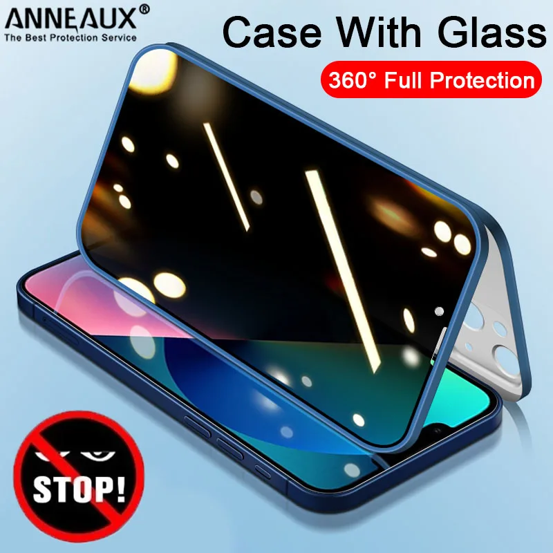 

360 Full Cover Tempered Glass Protection Case For iPhone 13 12 Pro Max Mini Privacy Screen Protection Camera Lens Protector Case