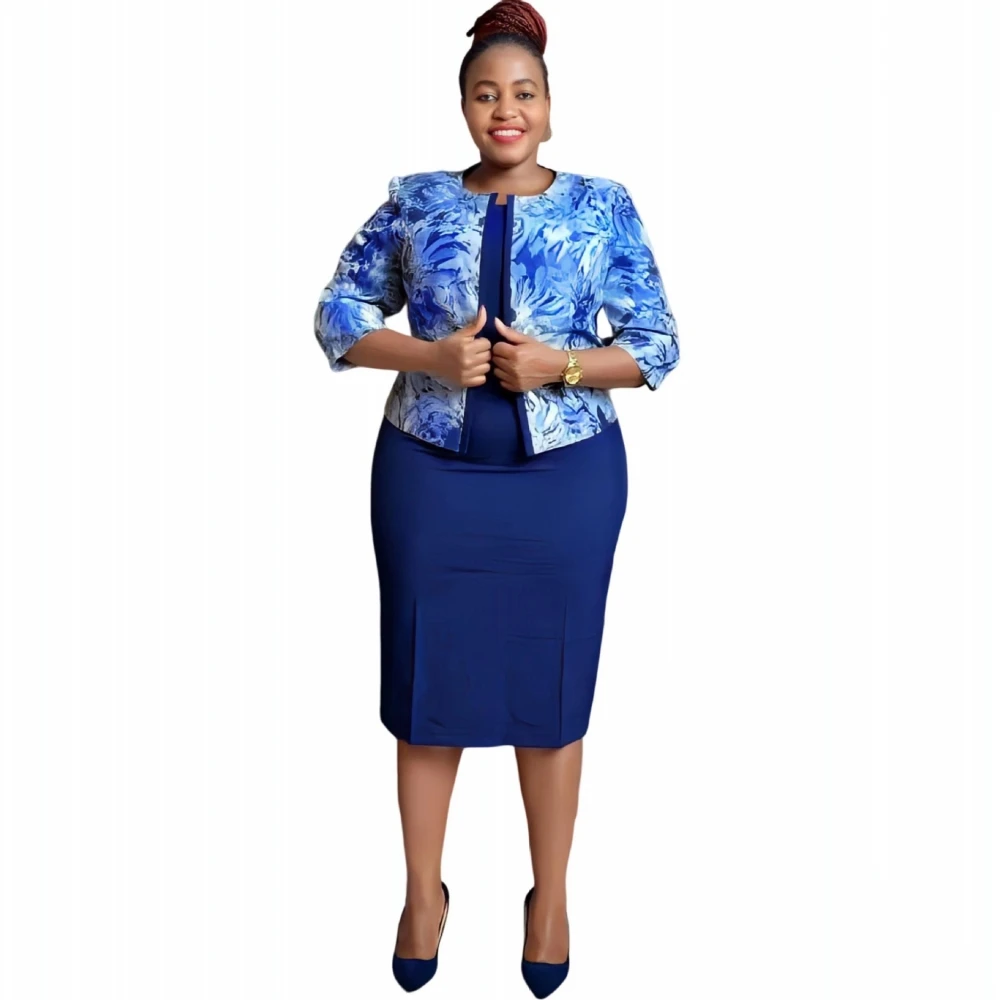 

African Dresses For Women 2 Piece Sets Three Quarters Sleeve Ropa Mujer Fashion Traditional Kanga African Dress Africa Clothing