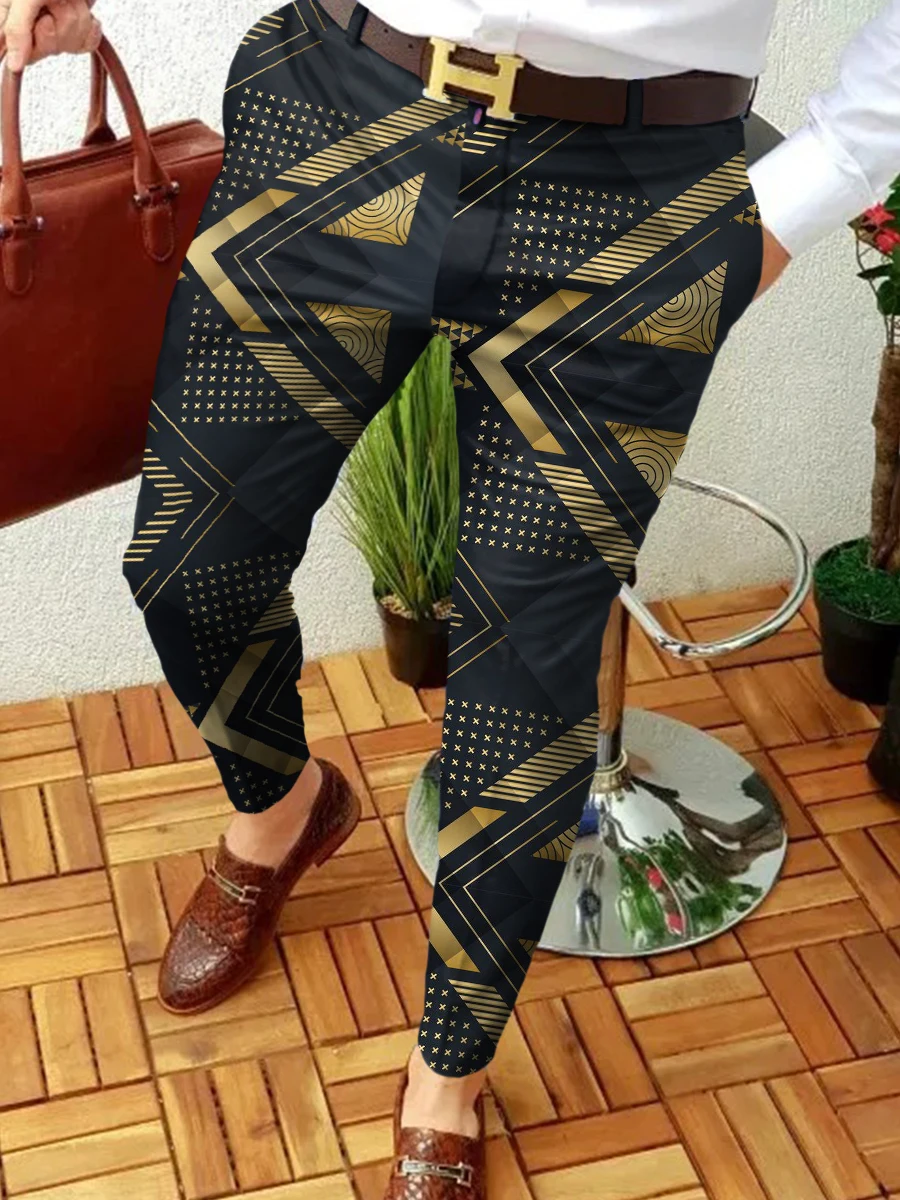 

Black Trousers Mens Spring Autumn Fashion Geometry Printing NEW Men Business Casual Trousers Retro Pattern Straight jogging Lon