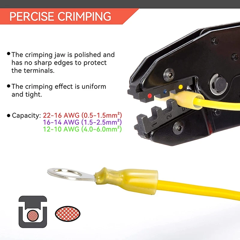 Crimping Tools For Heat Shrink Connectors - Ratchet Wire Crimpers AWG 22-10 (0.5-6.0Mm²) Terminal