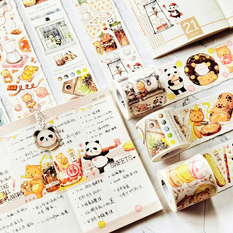 

AIKEEN 10M/Roll Kawaii Panda Washi Tapes Bear Panda Coffee Season Masking Tape Scrapbooking DIY Cute Stationery Supplies