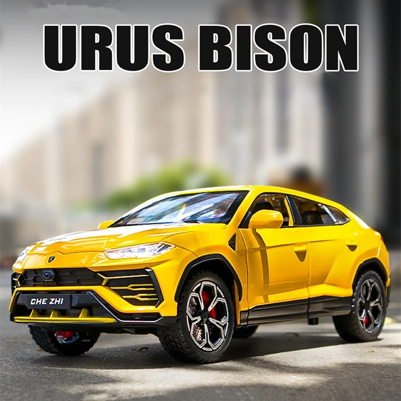 

1:24 Lambos URUS Bison SUV Alloy Car Model Simulation Sound And Light Diecasts Metal Off-road Sports Car Ornaments Collection