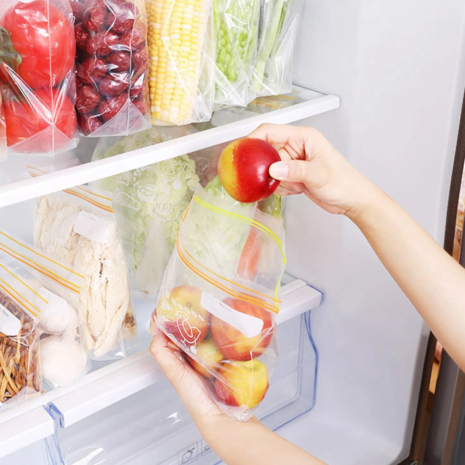 

15-30PCS Silicone Food Storage Bag Reusable Fresh-keeping Bag Fruit Vegetable Sealed Freezer Bag Leakproof Food Ziplock Bag