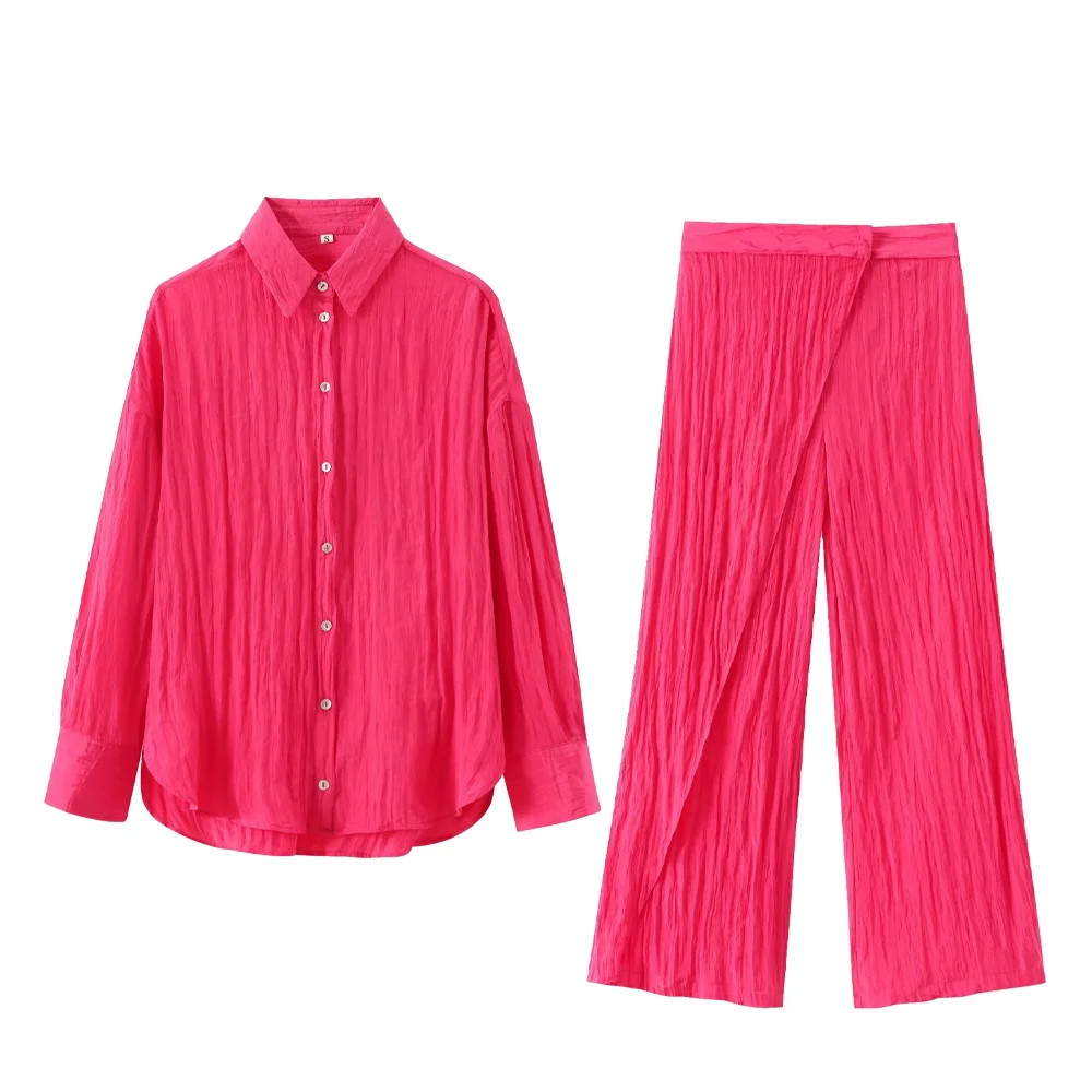 Повседневный летний женский модный комплект: свободный топ с длинными рукавами и