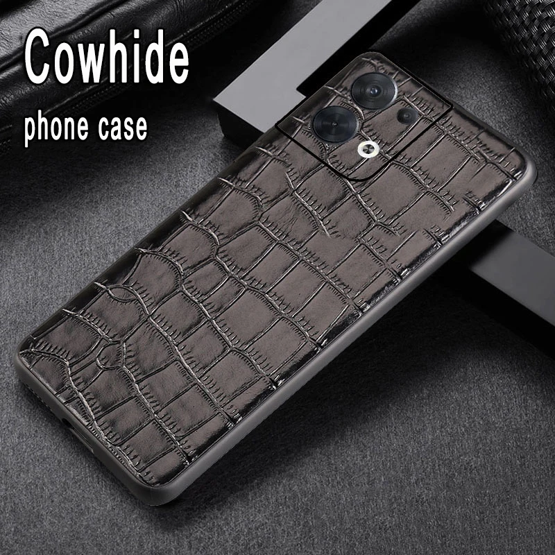 

Leather Cowhide phone Case For OPPO Reno 8 7 6 5Pro plus Realme GT All-inclusive lens Phone Case Crocodile skin Back Cover cases
