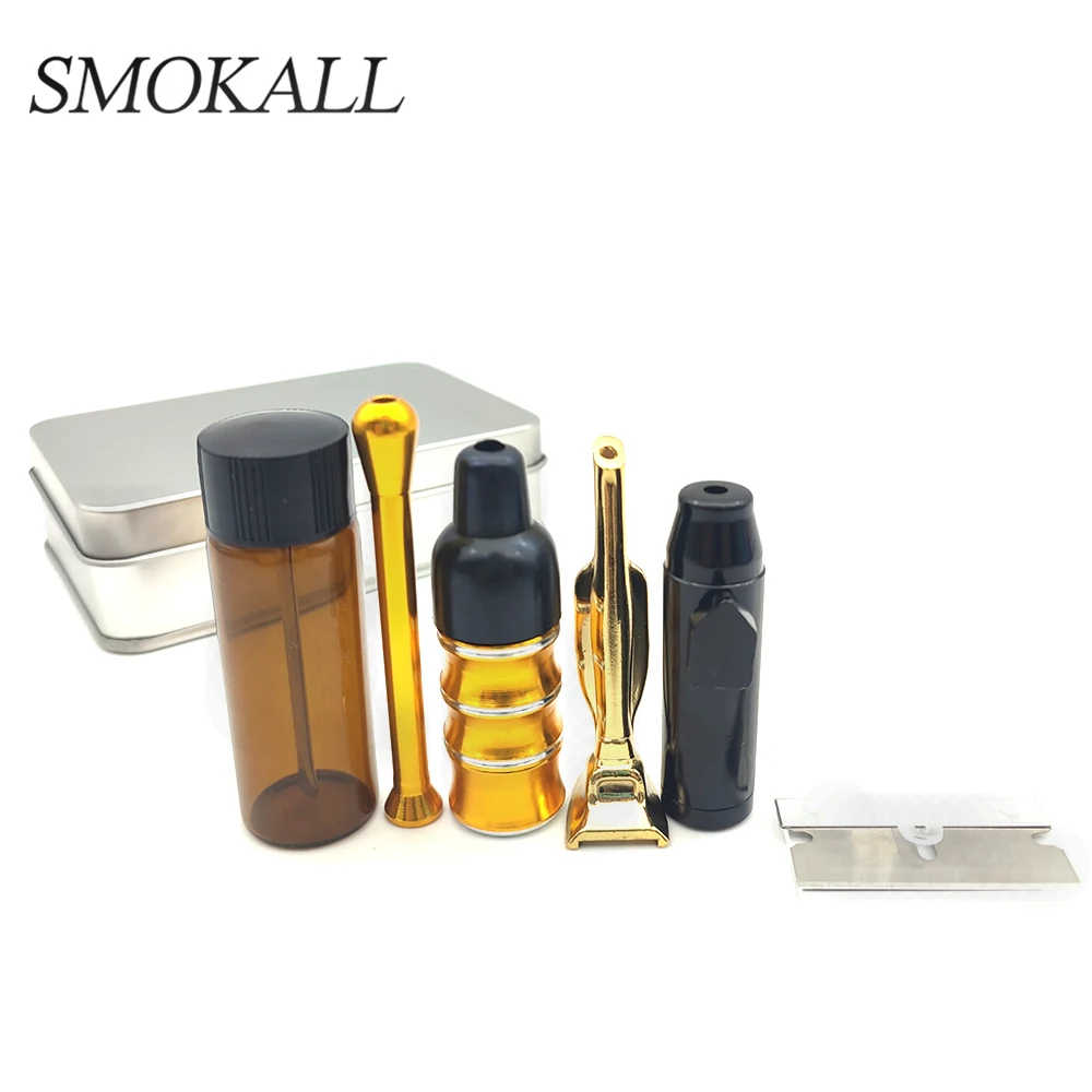 

1Set Smoke Snuff With Metal Sniffer Tube Acrylic Board Glass Pill Bottle Funnel Herb Tobacco Smoking Pipe Cigarette Accessories