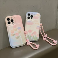 cute eugene flower with lanyard female soft case for iphone 11 12 13 pro max 7 8 plus xr x xs se 2020 anti drop cover fundas