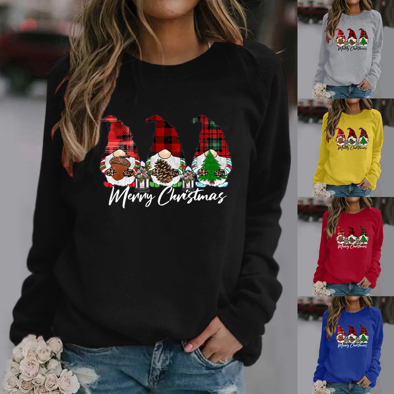 

Женский модный Рождественский свитер без косточек с круглым вырезом Топ с длинным рукавом женский свитер на молнии Милая Туника Леггинсы свитер для женщин