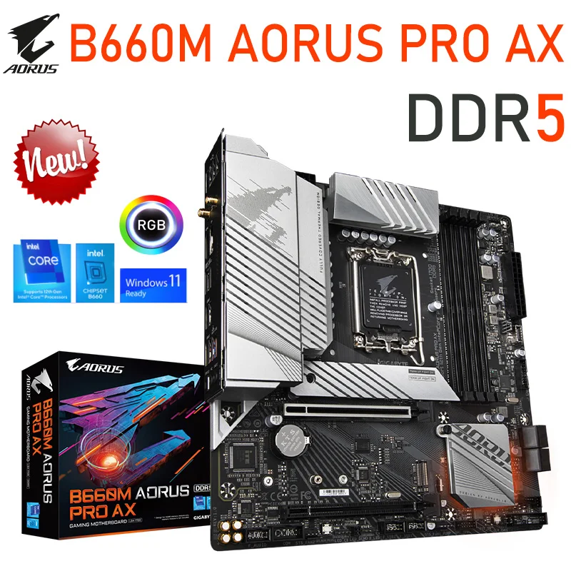 

Материнская плата LGA 1700 DDR5 Gigabyte B660M AORUS PRO AX, материнская плата Intel 12th-Gen Intel B660, материнская плата 128 ГБ PCI-E 4,0 M.2 B660 Поддержка процессора Intel 12-го п...
