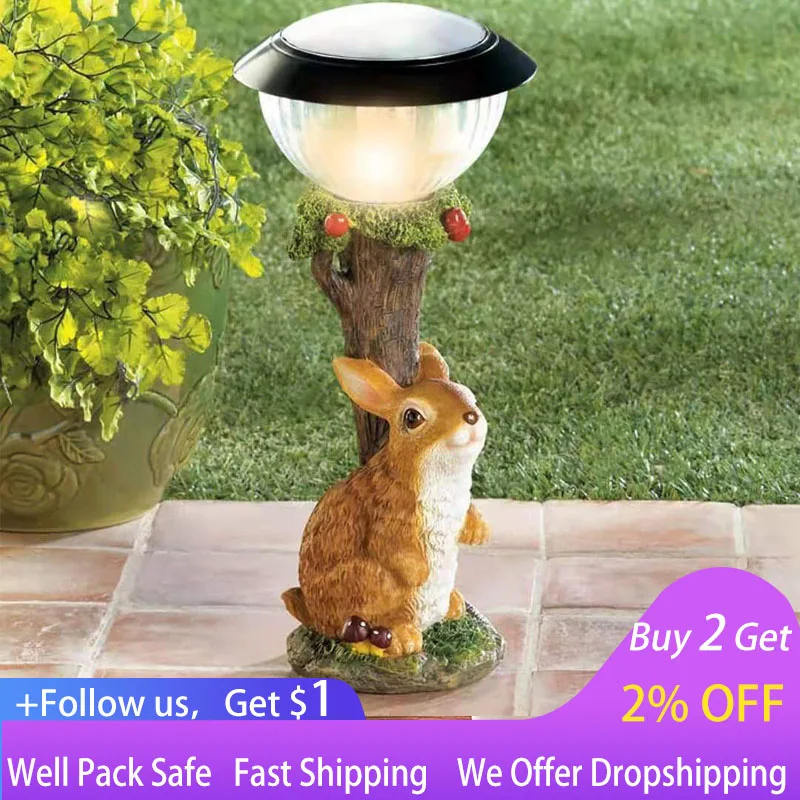 

Solar Garden Rabbit Statue Ornament Animal Light Climbing Cat Dog Lawn Lamp Decor Outdoor Art Crafts Animal Sculpture Resin
