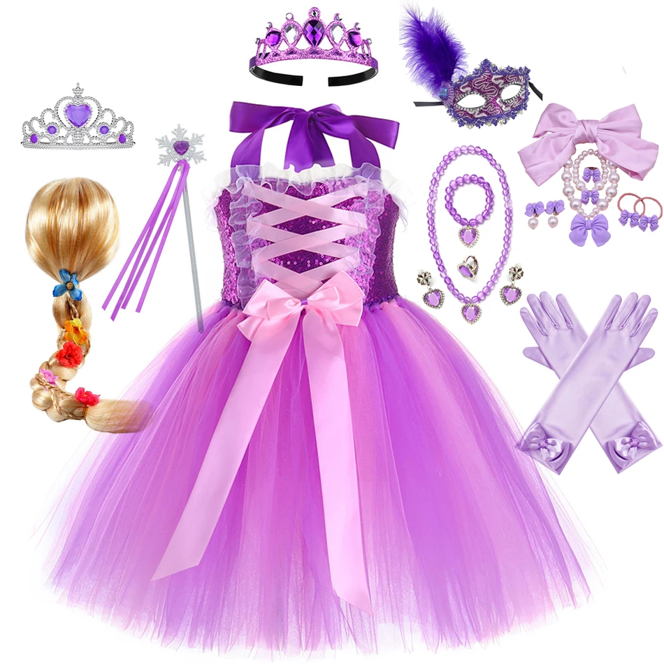 

Princess Rapunzel TUTU Dress for Girls Toddler Girls Summer The Tangled Halloween Costume Child Rapunzel Wig Birthday Party