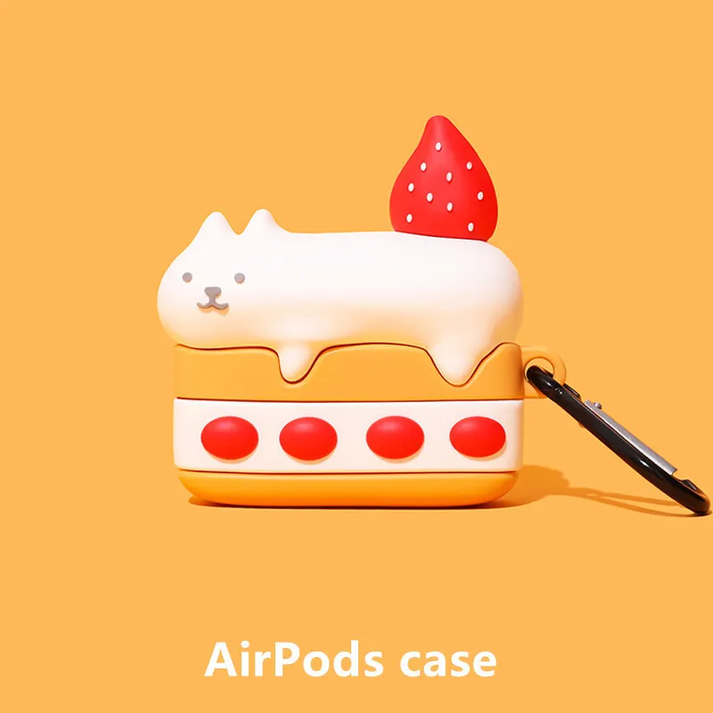 

1pcs. Cute Strawberry Cat Cake AirPods pro case Suitable for Apple 2/3 Generation Bluetooth earphone cover Soft shell female