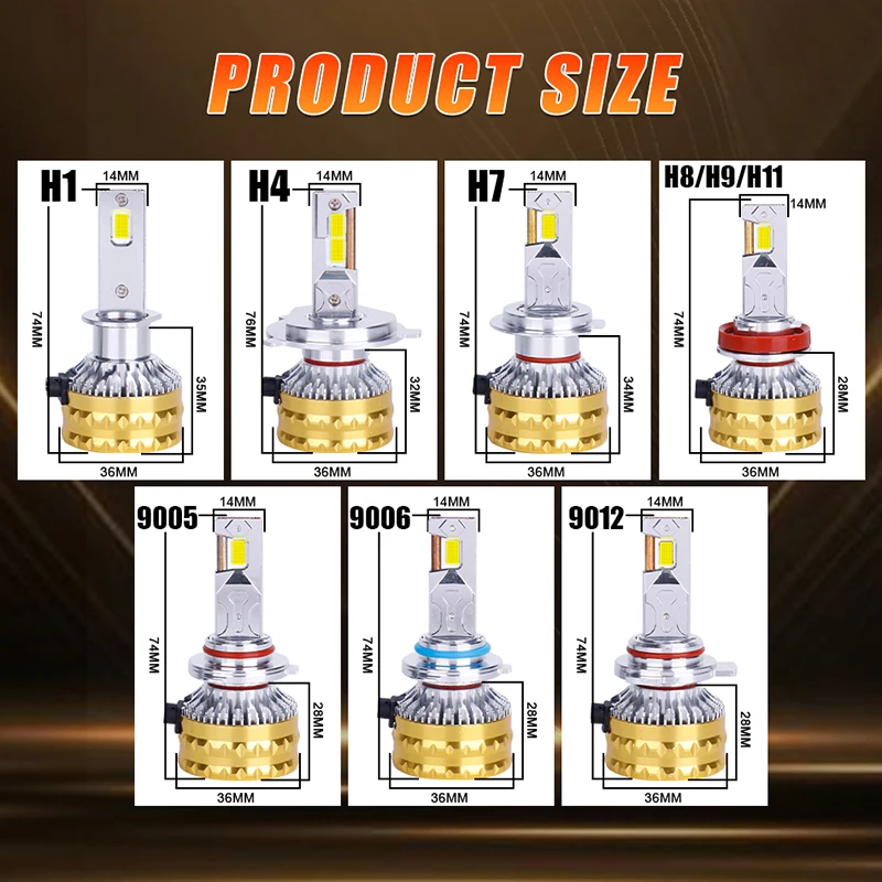 2000W H4 LED H7 Лампы для фар H8 H9 H11 H1 9005 HB3 9006 HB4 9012 Автоматические противотуманные фары 9570 CSP Чипы Высокая мощность 6500K LED 12V (art.: 3920cd70d4764) - 3920cd70d4764
