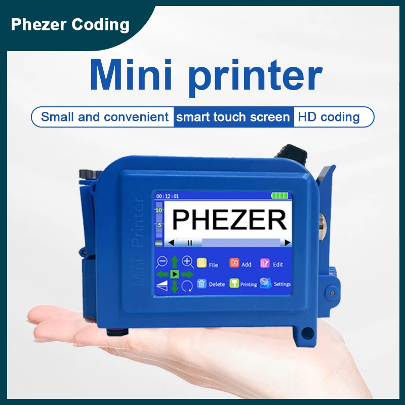 

Портативный мини-принтер Phezer PC11Plus, QR штрих-код, дата-номер, логотип, дата истечения срока годности 12,7 мм, ручной струйный принтер, этикетка, о...