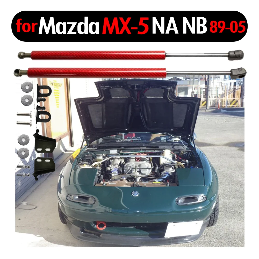 for Mazda MX-5 Roadster NA NB 1989-2005 Front Bonnet Hood Modify Gas Struts Carbon Fiber Spring Damper Lift Support Absorber