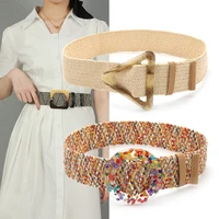 boho women wide elastic corset belts pp straw woven waist strap decorative female coat dress waistband summer girdle