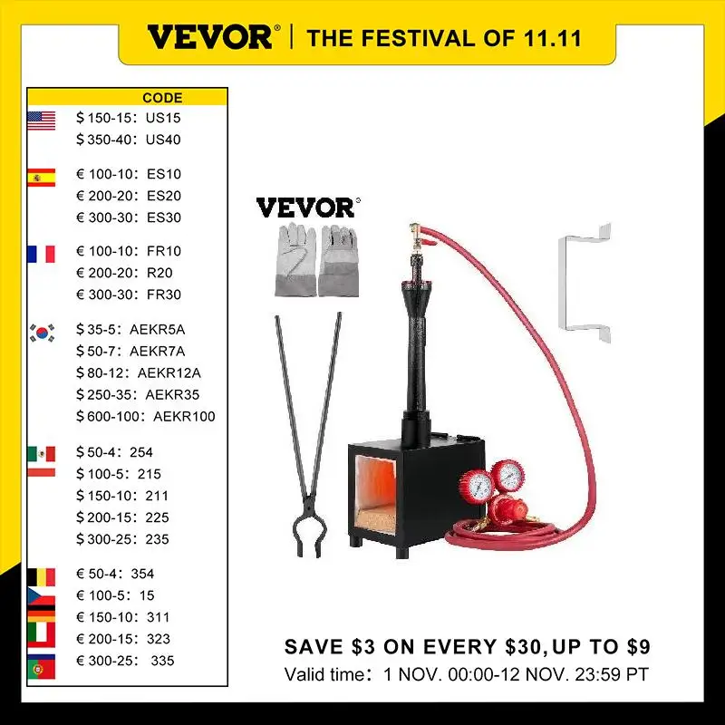 

VEVOR Gas Propane Forge Blacksmithing Furnace Portable Single Burner One Door Control 2300° F Temperature for Knife & Metal Tool