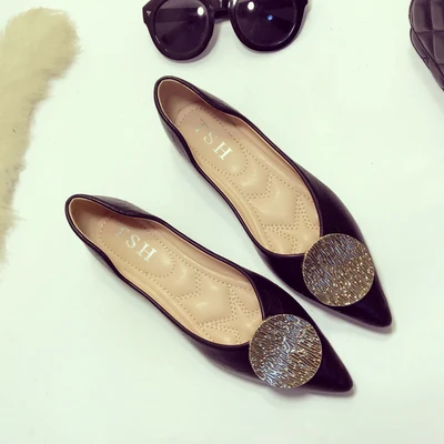 

Metal Round Buckle Single Shoes Pointed Flat Shoes Loafers Soft Soled Ballet Shoes Luxury Comfortable Work Women's Shoes