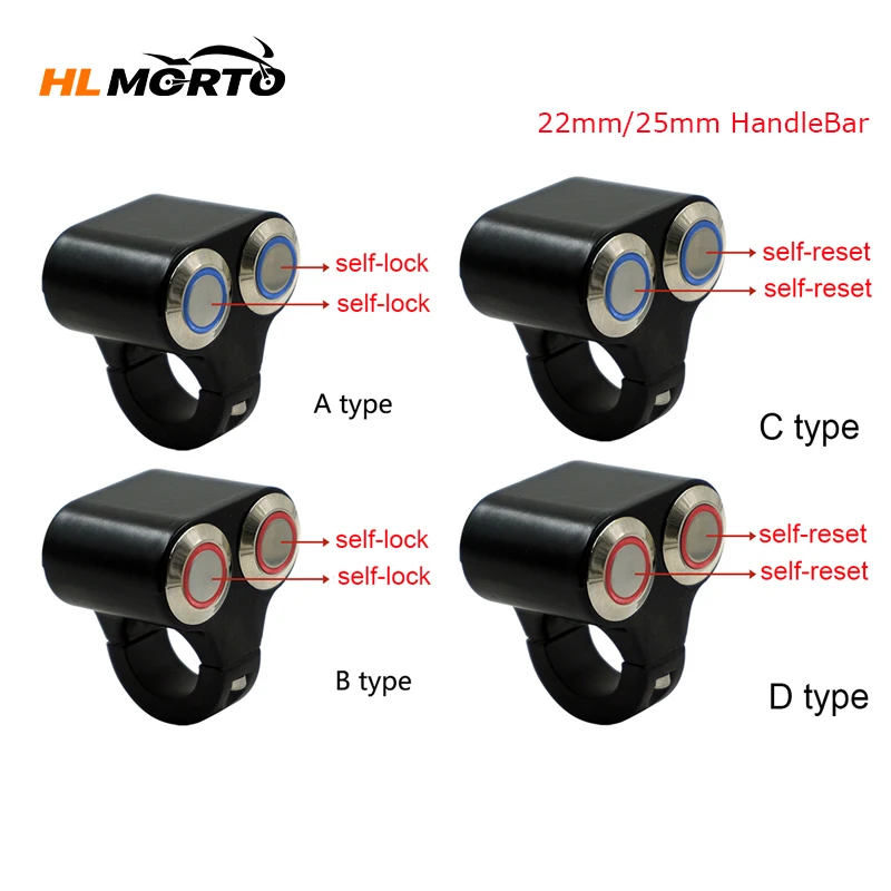 

22 мм 25 мм переключатели из алюминиевого сплава с ЧПУ для мотоцикла со светодиодной подсветкой, противотуманные фары, двойные переключатели ...